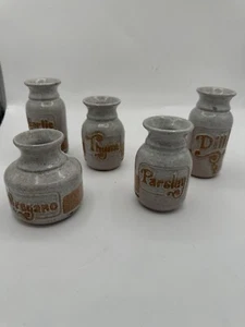 Pottery Crack Stoneware Spice Jars Vintage Kitchen Decor Cottage Core - Picture 1 of 9
