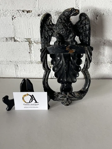 Large 19th Century Victorian Stately Eagle Cast Iron Door Knocker Cover