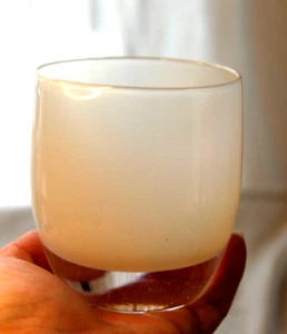 Glassybaby KINDNESS pre trisk Cream White Glass Votive Candle Holder w/ sticker - Picture 1 of 6
