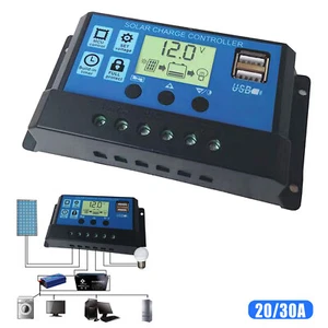20A Solar Controller 12V 24V Regler PWM Solar Batterie Ladegerät System LCD USB - Bild 1 von 13