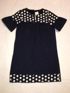 New J CREW Petite Bell-sleeve Dress with Fringe Dot Navy Sz 0P G3696 - Picture 1 of 7