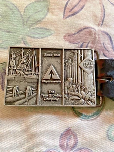 Vintage Nickel Silver Weyerhaeuser Buckle and Leather Belt - Picture 1 of 3