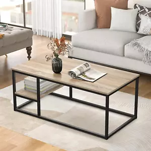 Coffee table, living room table, coffee table with steel frame and shelves, industrial - Picture 1 of 10