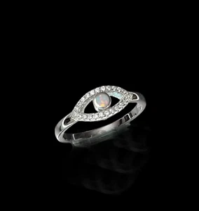 Naturale Opale Moissanite Anello Malocchio Forma 925 Argento Sterling Regali - Foto 1 di 6