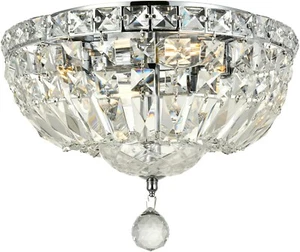 CHROME BEDROOM FOYER HALLWAY BATHROOM CRYSTAL FLUSH MOUNT CHANDELIER 4 LIGHT 12" - Picture 1 of 5