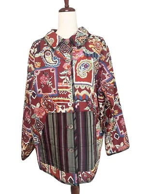 Wearable Art To Wear Reversible Silk Jacket 1X Paisley Floral Abstract Artsy - Image 1 of 4