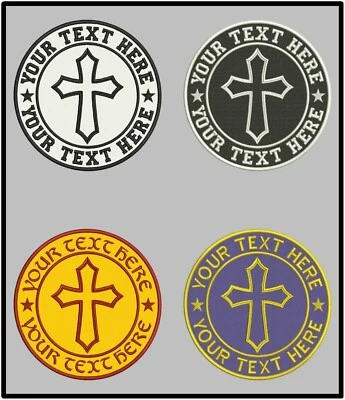 Custom Embroidered Round Christian Cross Patch Assorted Sizes Motorcycle Biker - Image 1 of 4