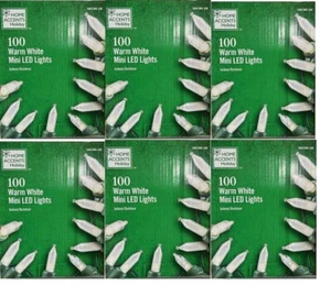 6 Pack HOME ACCENTS 100 LIGHT 29.5 ft LED WARM WHITE MINI LED Lights Green Wire - Picture 1 of 8