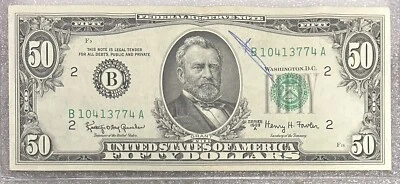1963 New York $50 Dollar Bill Fr. 2113-B FRN B10413774A 50BL93 - Image 1 of 2