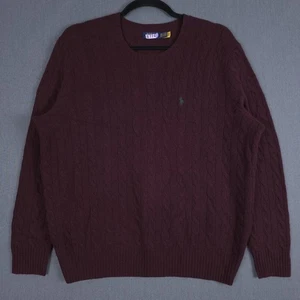 Suéter Polo Ralph Lauren Tejido con Cable para Hombres 3XB Borgoña Lana Cachemira Cuello Redondo - Imagen 1 de 9