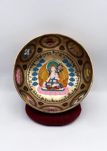 White Tara Painted Tibetan Singing Bowl 8" - Picture 1 of 5