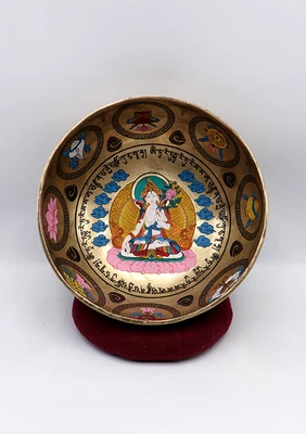 White Tara Painted Tibetan Singing Bowl 8" - Image 1 of 4