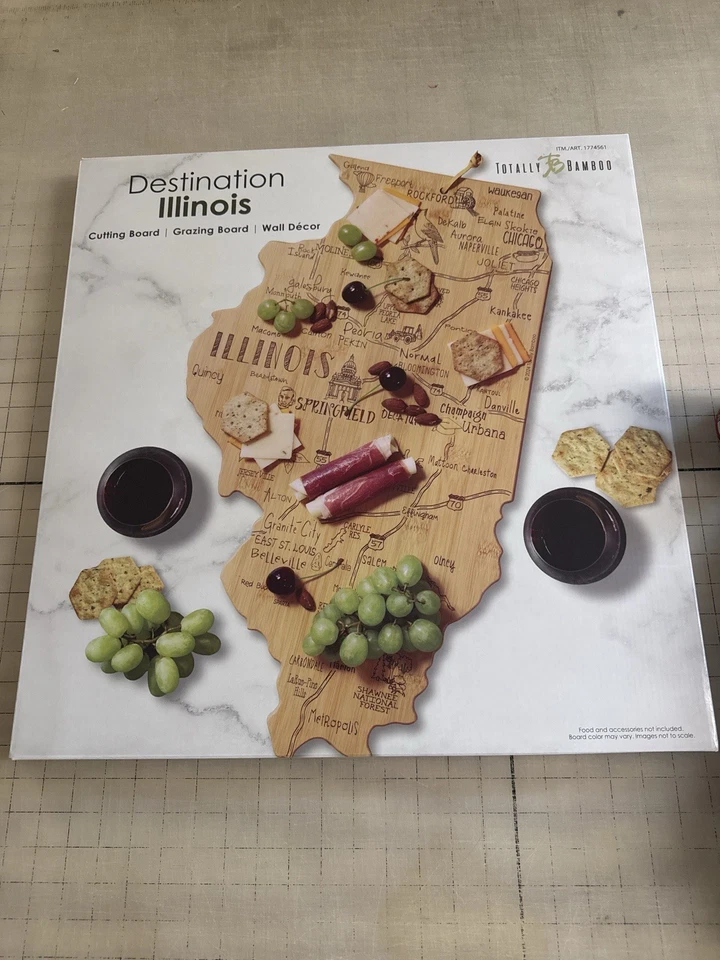 Totally Bamboo Destination Illinois State Shaped Serving and Cutting Board New