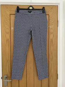 H&M Cropped Skinny Trousers Eur 38 UK 10 Cotton Mix Geo Pattern Side Zip - Picture 1 of 5