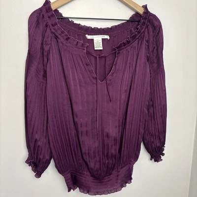 Blusa Top DVF Diane Von Furstenberg Para Mujer Talla 4 Campesina Volantes Poliéster Ciruela Foto 1 de 4