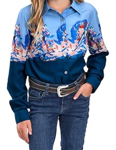 Roper Western Shirt Girls L/S Barrel Race Blue 03-080-0590-4053 BU - Picture 1 of 2