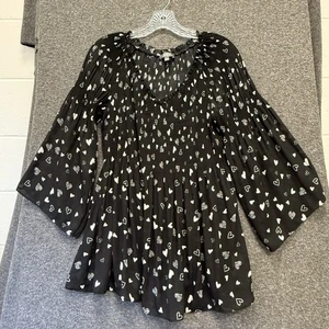 Ninety Clothing Co Damen Top Gr. L Bluse Herzen schwarz gerafft 3/4 Arm - Bild 1 von 13