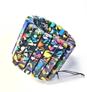 Pulsera elástica Sobral Art Deco Otto mosaico negro hecha por artista - Imagen 1 de 6