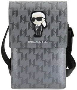 Original Karl Lagerfeld Monogram Smartphone Schultertasche mit Kartenfächern Silber - Bild 1 von 5