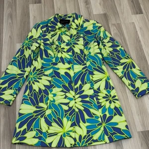 Moda International Trenchjacke blau und neongrün Blumen Größe L Neu ohne Etikett - Bild 1 von 12