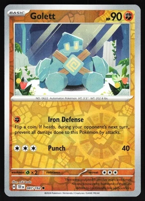 Golett 087/162 Pokemon SV05: Temporal Forces Reverse Holo Common NM - Image 1 of 2
