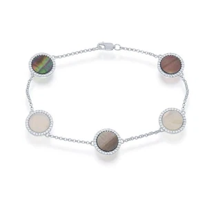 Sterling Silber rundes Abalone mit CZ Kette Armband - Bild 1 von 2