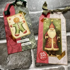 Santa and Gingerbread Christmas gift Tags - Junk Journal Ephemera - Lot Of 2 - Picture 1 of 3