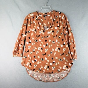 The Limited Linen Blend Top Womens Medium Rust Brown Petal Print Coastal Flowy - Picture 1 of 7