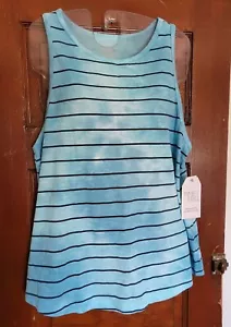 NWT TIME AND TRU Women's M 8/10 Blue Tie Dye Black Striped Swing Tank Shirt - Picture 1 of 4