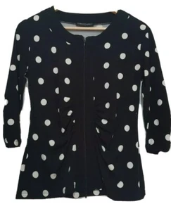 PHILOSOPHY Australia Label Size 10 Womens Black White Dot Stretch Blouse Top - Picture 1 of 7