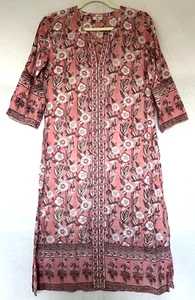 ANOKHI Dress Small Cotton Kaftan Pink Floral Hand Block Printed - Picture 1 of 22