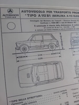 AUTOBIANCHI A112 B1 ELEGANT Scheda omologazione originale 1977 Agg.to 1979 ASI - Immagine 1 di 3