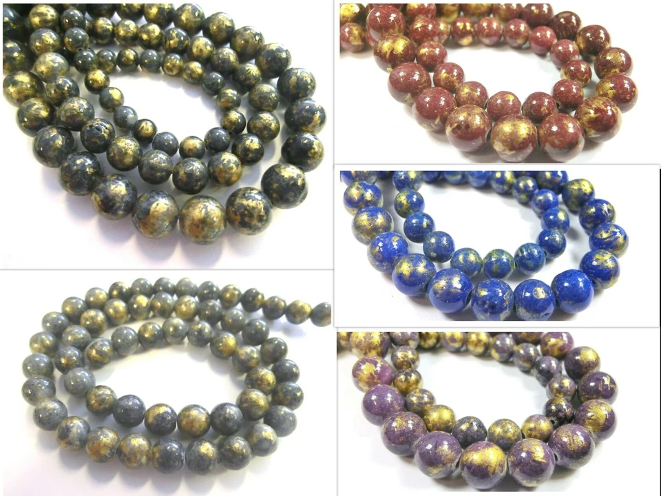 Jade 6/8/10mm mit Goldschimmer Kugeln Perlen rund Schmuckperlen Farbwahl  - Bild 1 von 1