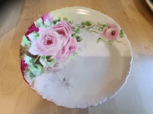 ROSENTHALE CROWN VERSAILLES BAVARIA PLATE HAND PAINTED LARGE PINK ROSES SIGNED - Picture 1 of 4