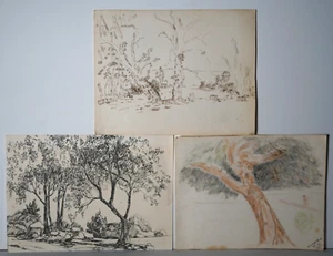Vintage Art Collection of 3 Ink Drawings on Paper - Artist Sketches - Picture 1 of 1