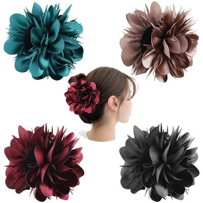 Pacote com 4 clipes grandes de garras de cabelo de plástico floral rosa cetim flor laço barret... - Imagem 1 de 4