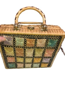 Taschen von Donna Korb Handtasche 60’er Jahre. Gewebte Stroh Handtasche Strand Urlaub Hippie Boho - Bild 1 von 23