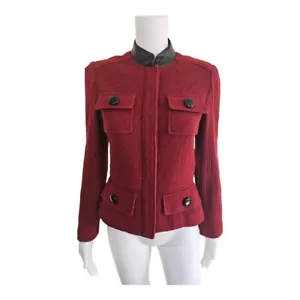 Giacca Worth New York Boucle Peplum taglia 2 misto lana rosso bordeaux - Foto 1 di 9