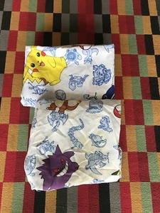 Vintage 1995 Pokemon Fitted & Flat Top Twin Bed Sheet Nintendo Material Fabric - Picture 1 of 7