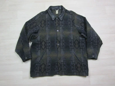 Eddie Bauer Wool Jacket Tweed Leather Collar VTG USA Made Long Overcoat Mens XL - Image 1 of 4