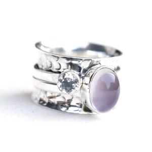 Rosa Rosenquarz Spinner Ring, 925 Sterling Silber gehämmert Spinner Ring-HR305 - Bild 1 von 5