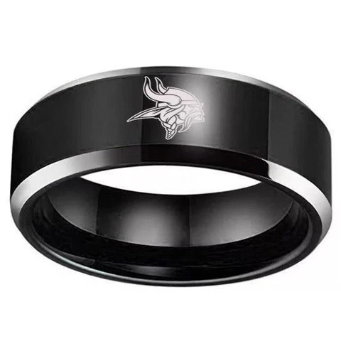 Minnesota Vikings Football Team Black Stainless Steel Mens Band Ring Size 6-13 Cover