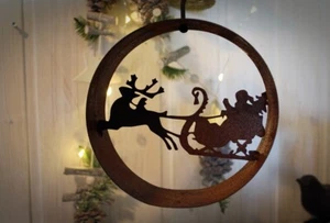 Weihnachtsmann mit Schlitten Edelrost Gartendeko Weihnachten Rostdeko Landhaus - Bild 1 von 3