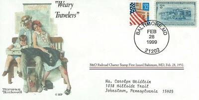 VINTAGE First Day of Issue US postage Norman Rockwell - Weary Travelers 3 cent - Image 1 of 2