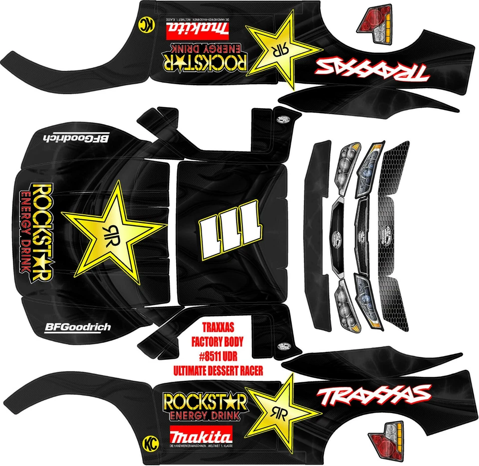 TRAXXAS UDR ULTIMATE DESERT RACER ARMADURA NEGRA Tema envoltura calcomanías pegatinas Foto 1 de 1