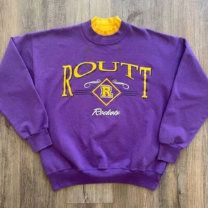 Sudadera De Colección Routt Catholic Rockets High School Cuello Simulado Púrpura Amarillo Dodger - Imagen 1 de 10
