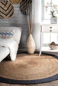 Handmade Jute Round Rug Living Area Carpet Reversible Hemp Floor Rug Kids Play - Picture 1 of 2