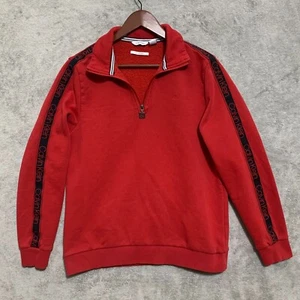 Calvin Klein Monogram Tape Logo Quarter Zip Fleece Sweatshirt, Men’s Size Medium - Picture 1 of 9