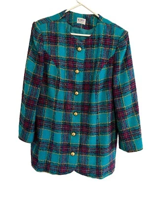 Chaqueta Larga Vintage Koret Azul Pavo Real Magenta a Cuadros 2X 19W Foto 1 de 4