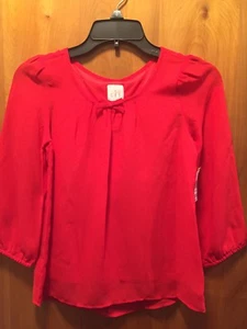 Girls Red Chiffon Blouse top 10-12 Medium Bow Back Red holiday Shirt CRB - Picture 1 of 10